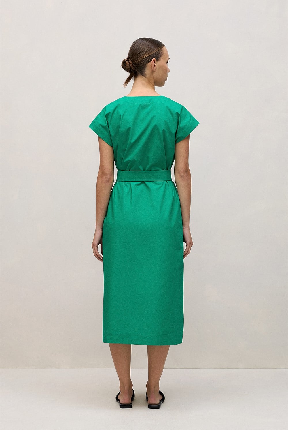 Cotton Poplin Cap Sleeve Belted Dress