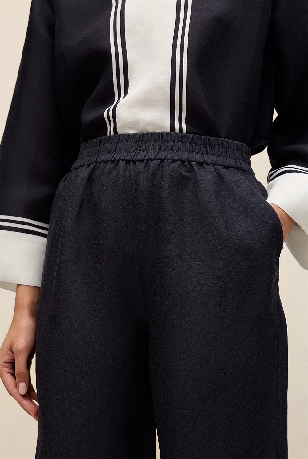 Linen Blend Border Print Pant