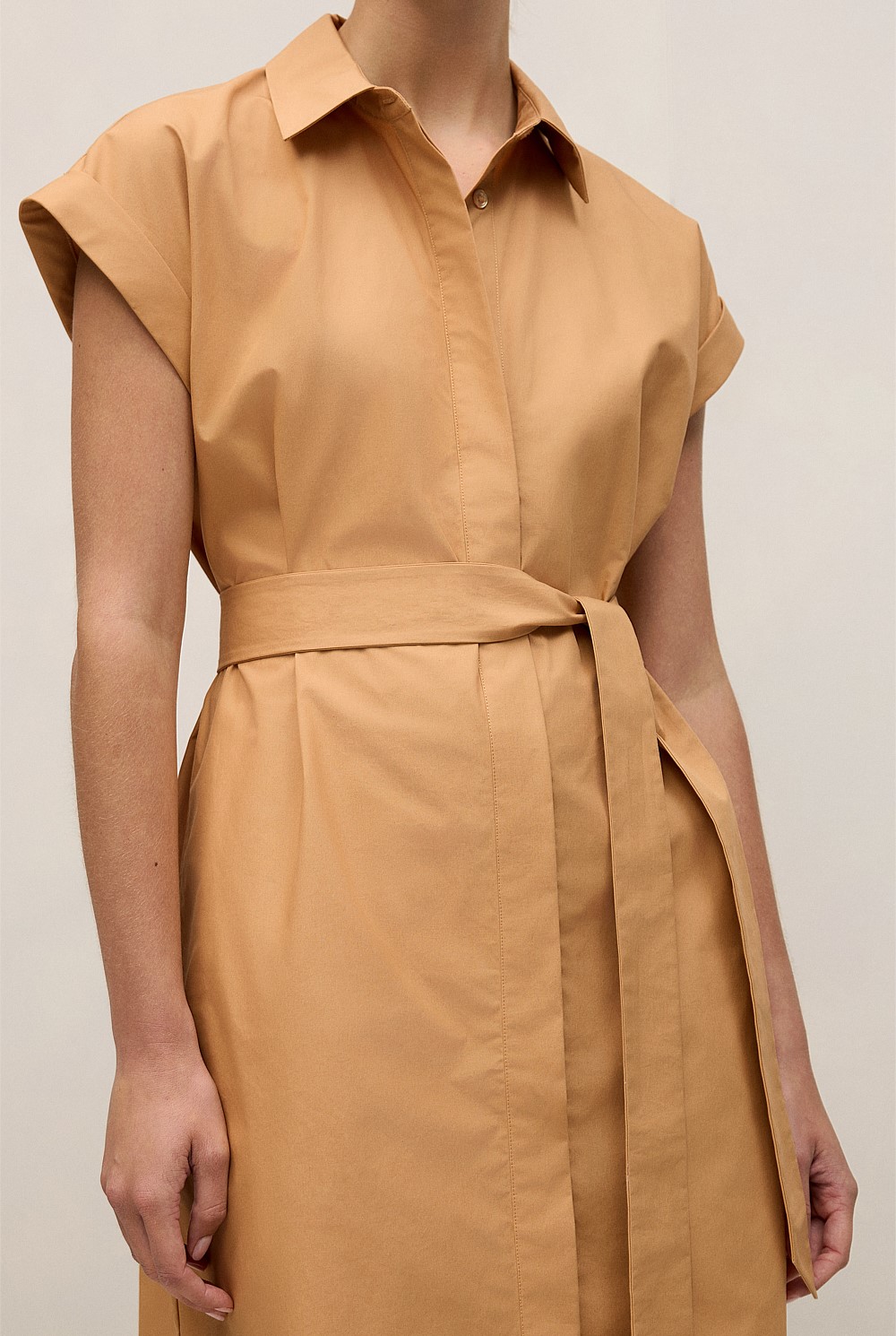 Cotton Poplin Cap Sleeve Shirt Dress
