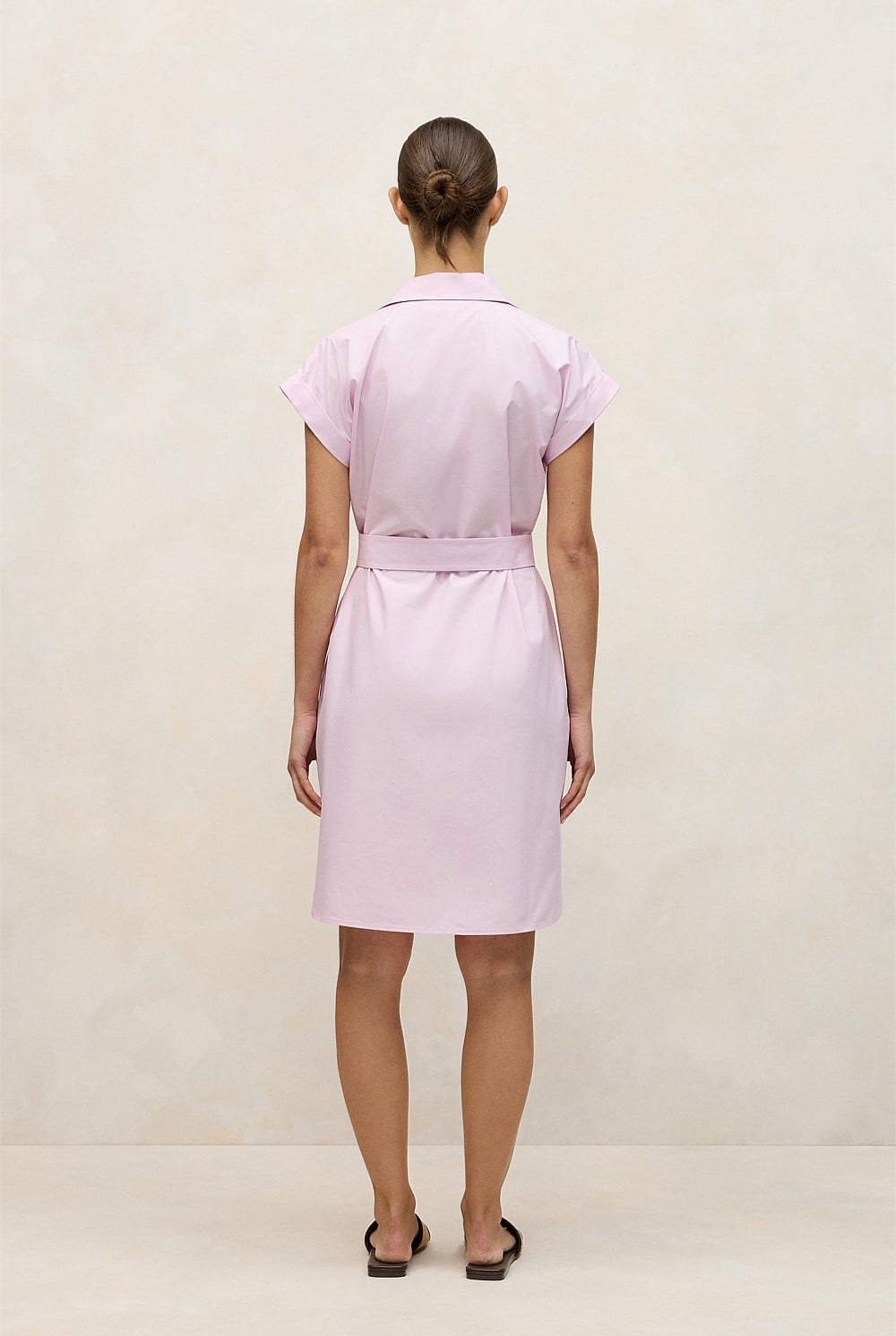 Cotton Poplin Cap Sleeve Shirt Dress