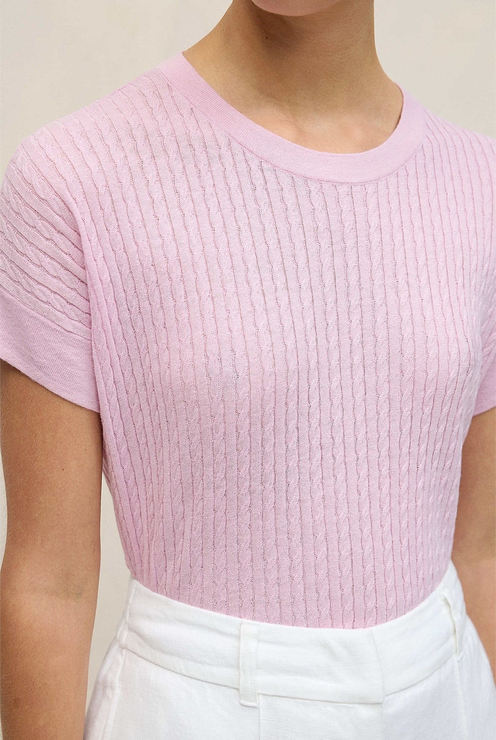 Linen Cotton Cable Knit T-shirt