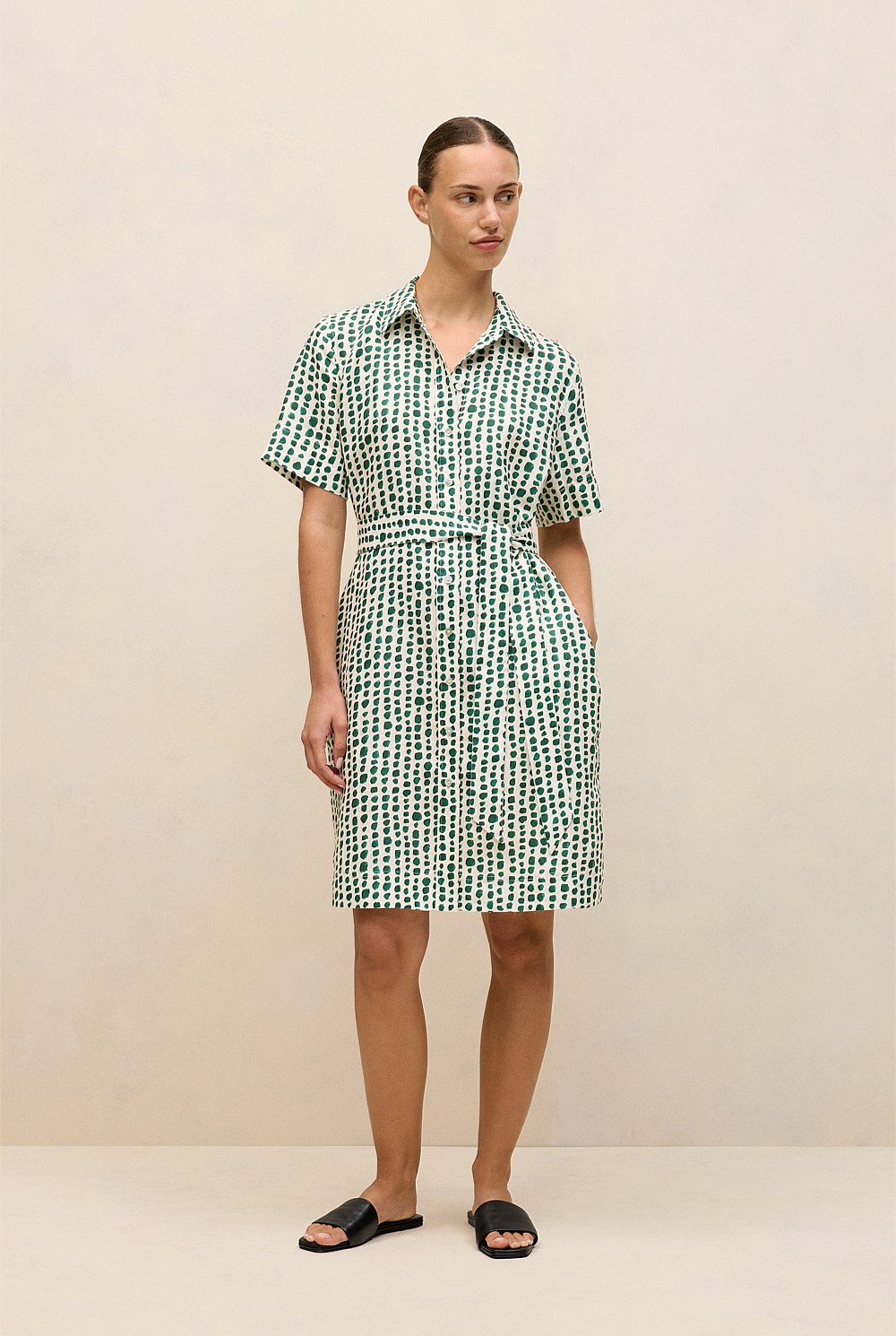Brush Spot Linen Shirt Dress