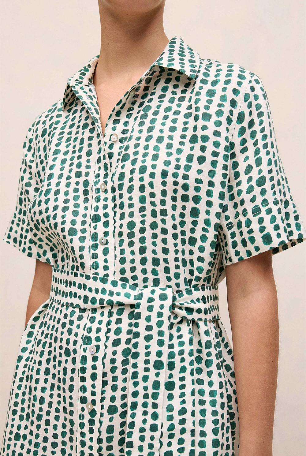 Brush Spot Linen Shirt Dress