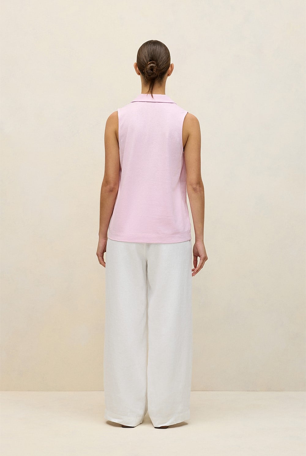 Linen Cotton Knit Collared Tank