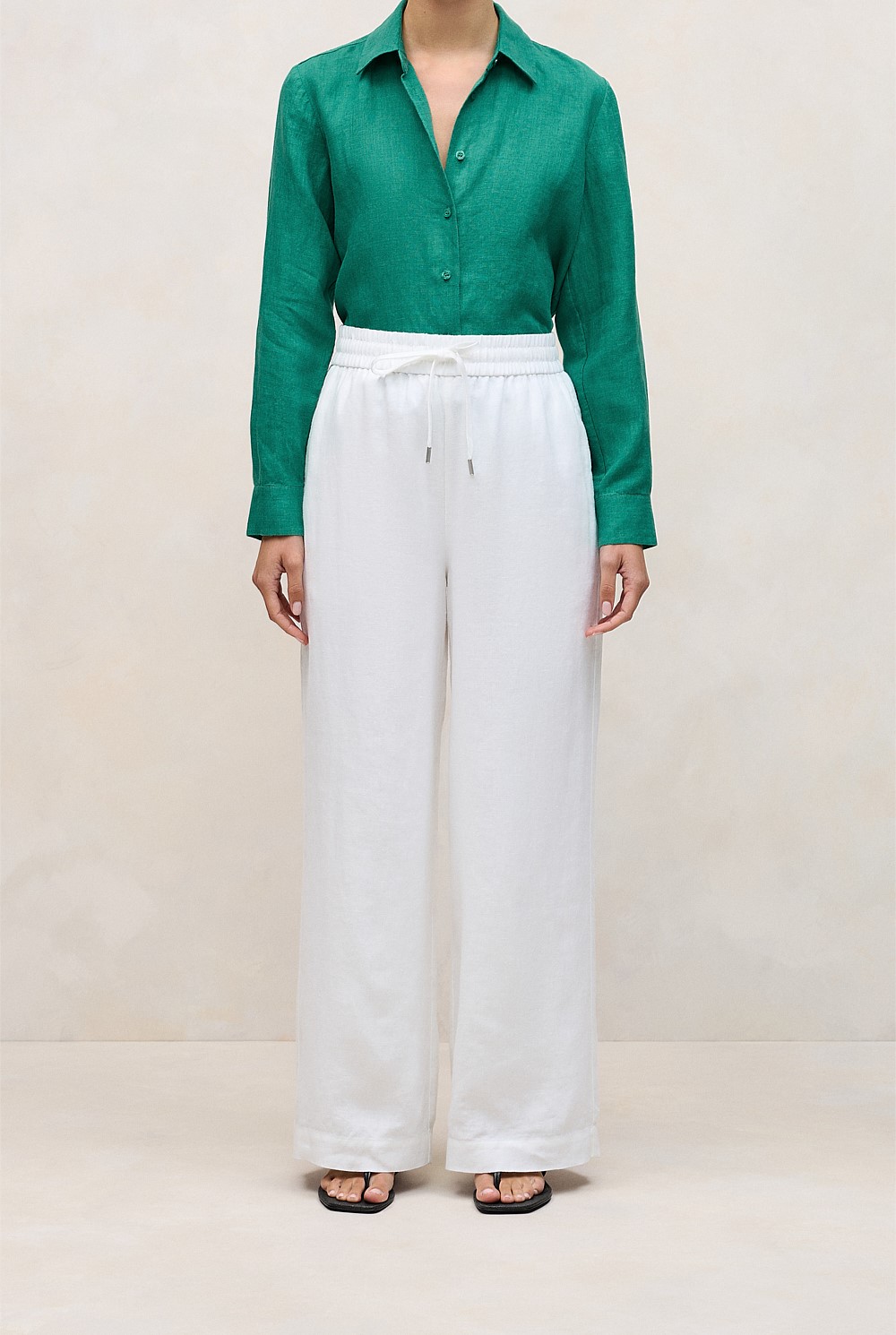 Linen Drawcord Wide Leg Pant