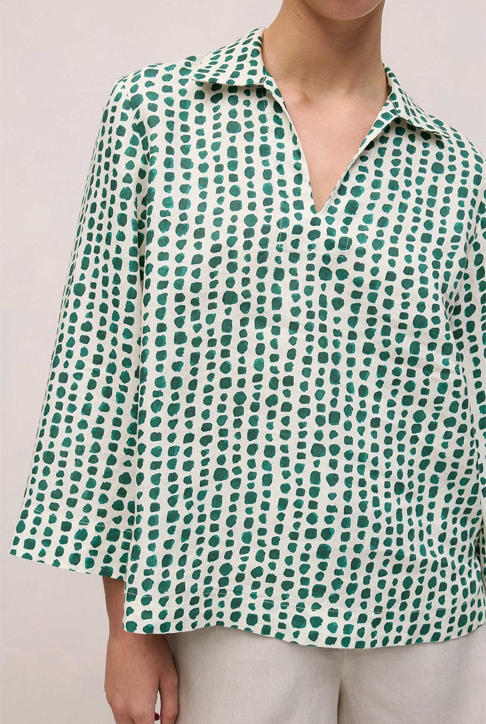 Brush Spot Linen Popover Shirt