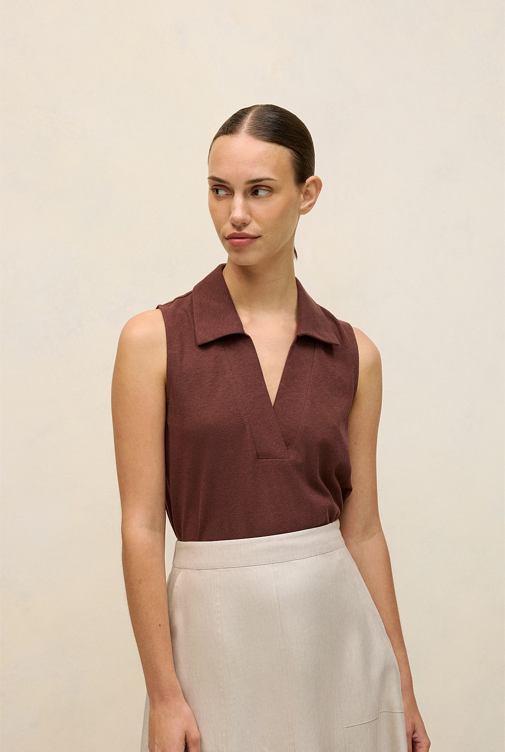 Linen Cotton Knit Collared Tank