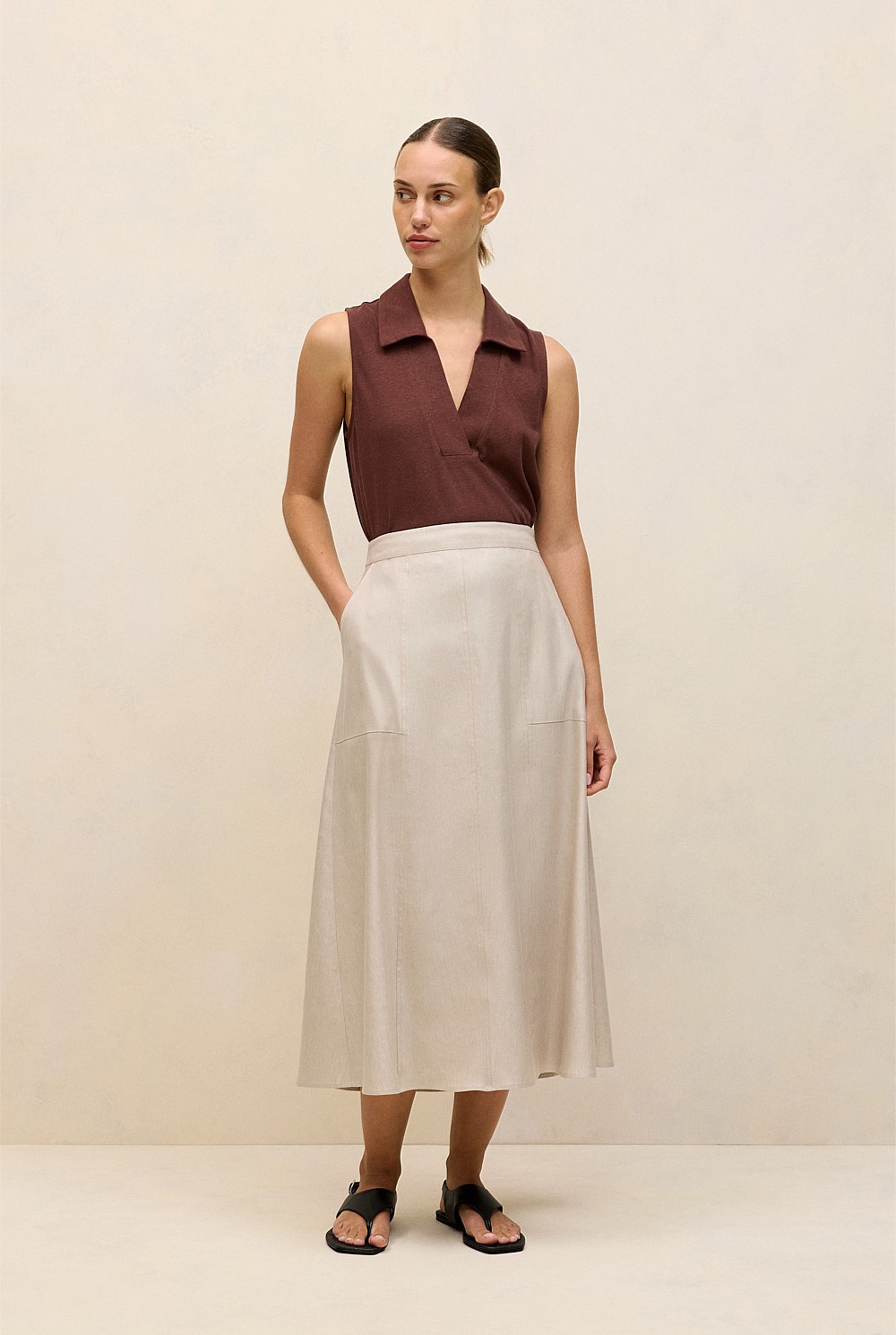 Linen Cotton Knit Collared Tank