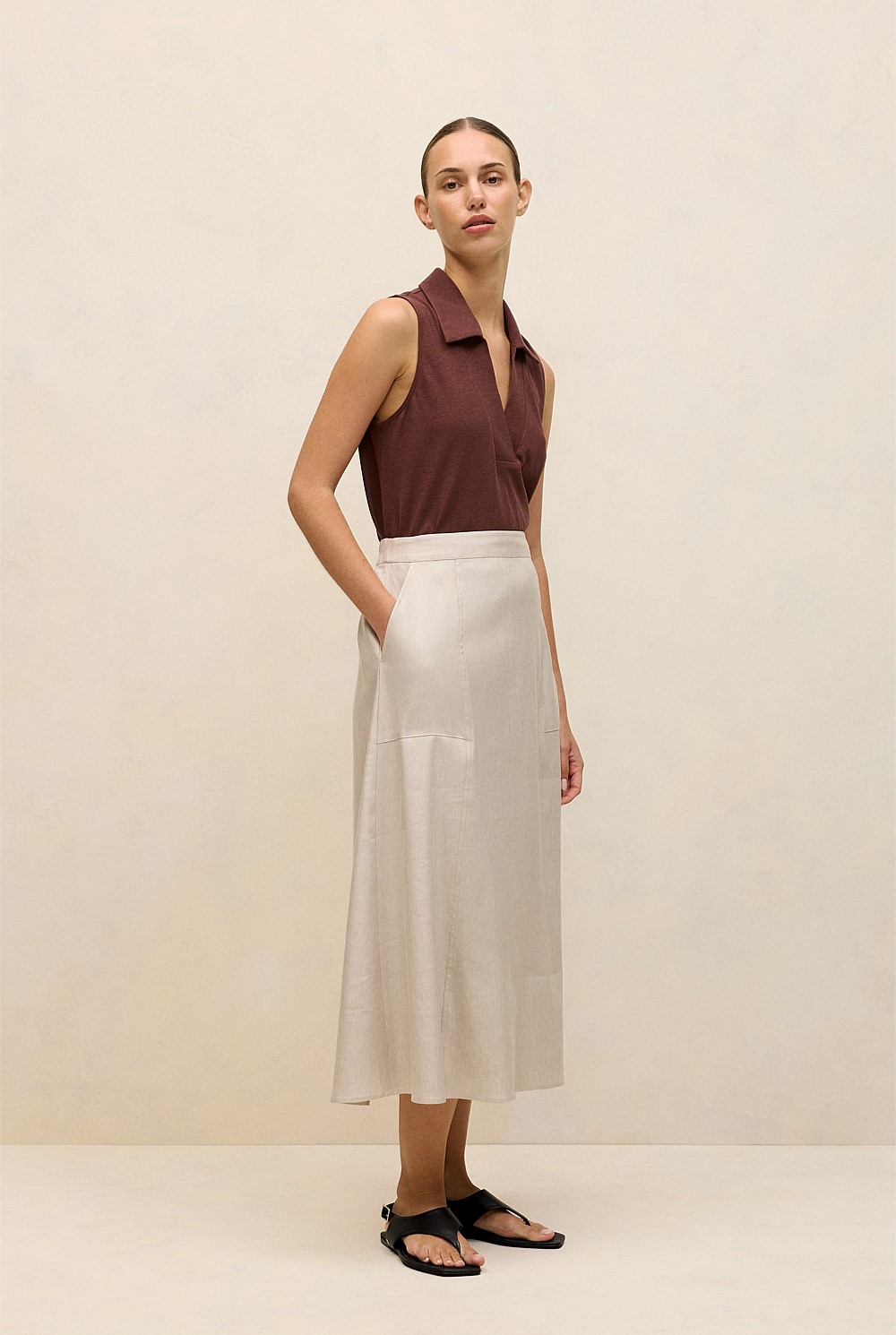 Linen Cotton Knit Collared Tank