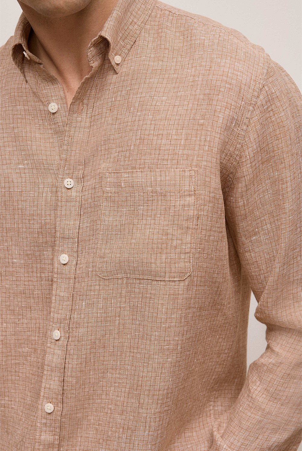 Regular Fit Yarn Dyed Linen Grid Shirt