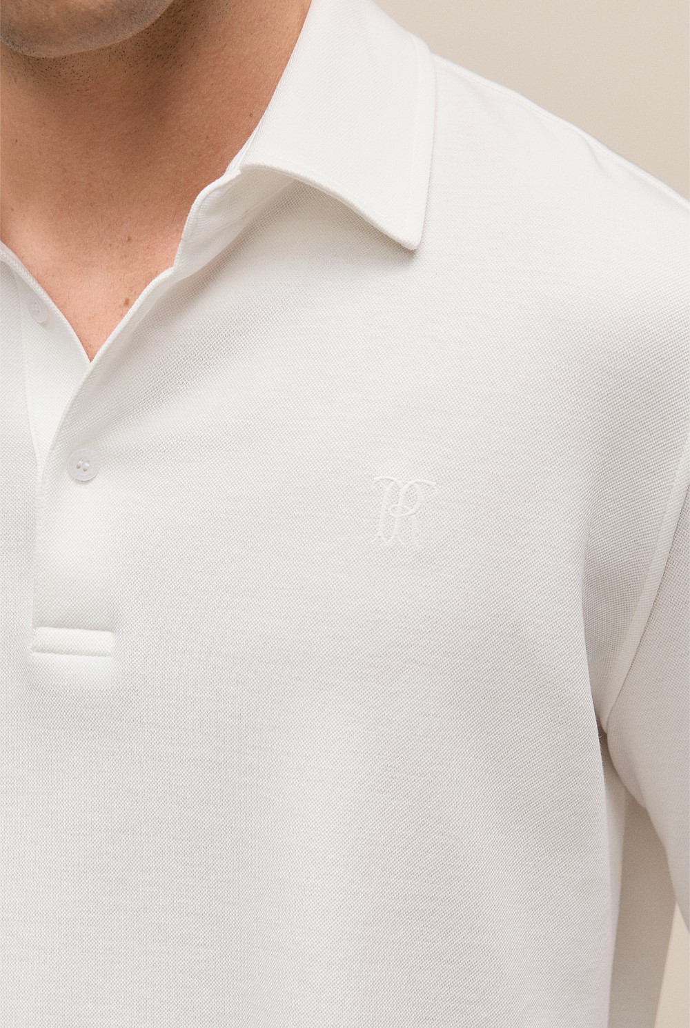 Micro Pique Monogram Long Sleeve Polo