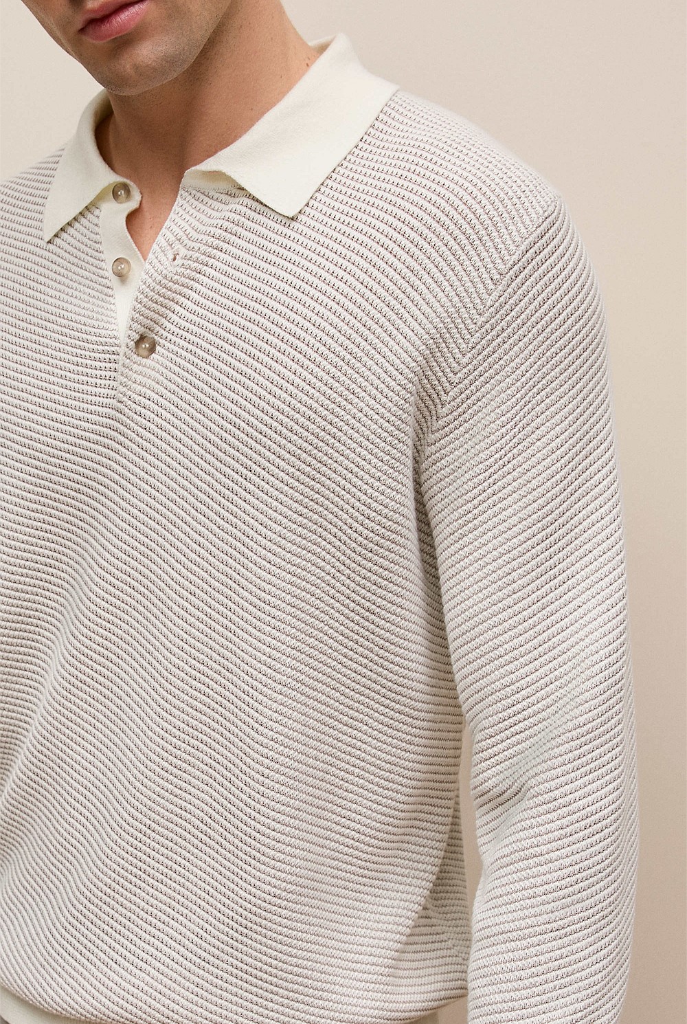 Linear Texture Knit Long Sleeve Polo
