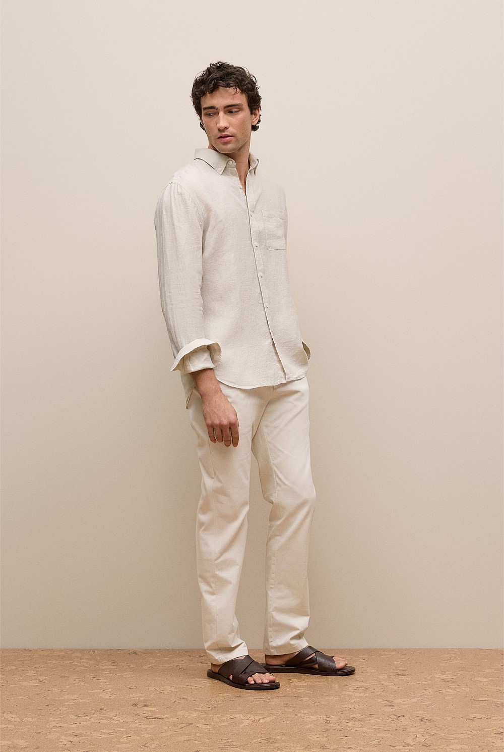 Regular Fit Linen Micro Check Long Sleeve Shirt