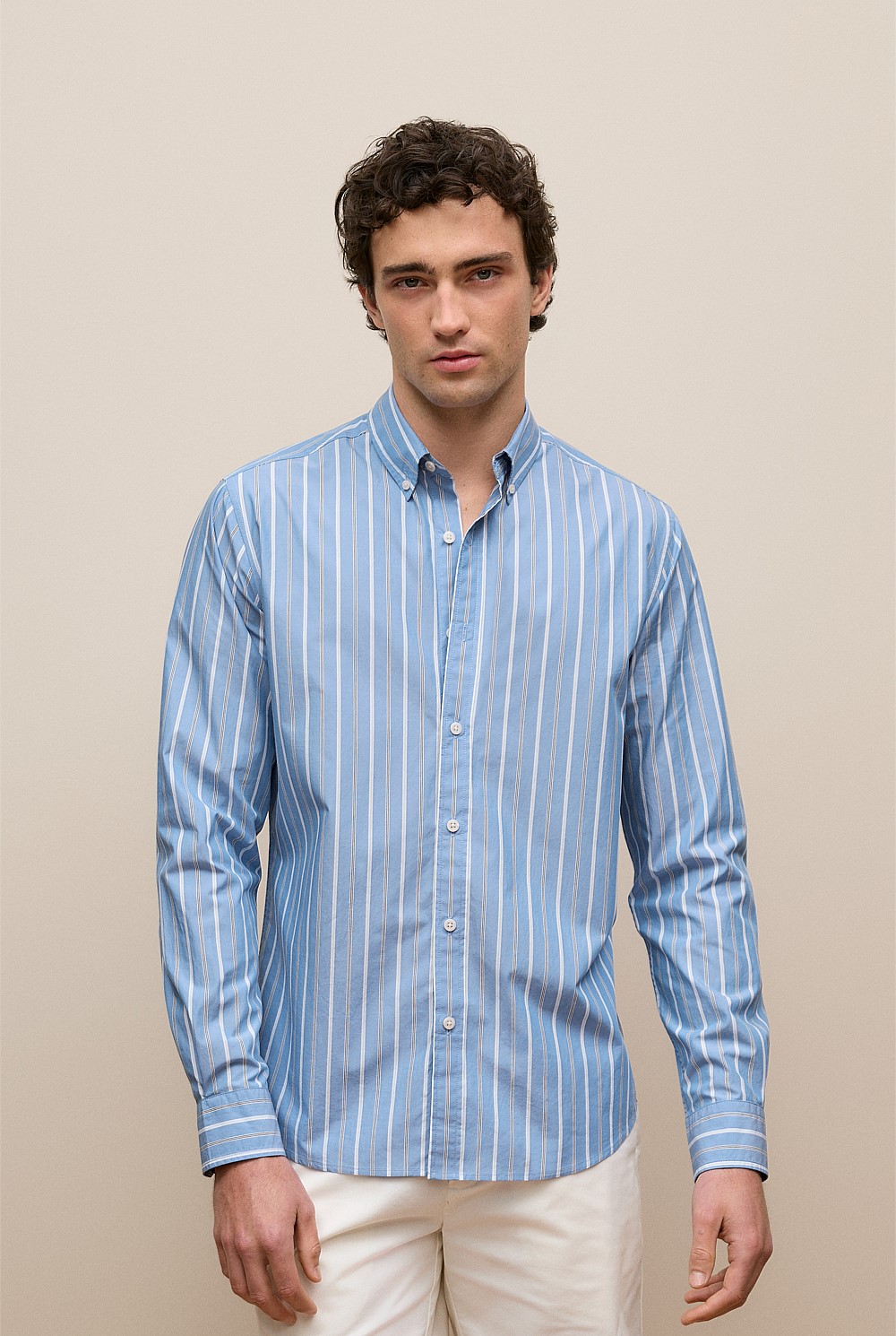 Regular Fit Poplin Stripe Long Sleeve Shirt
