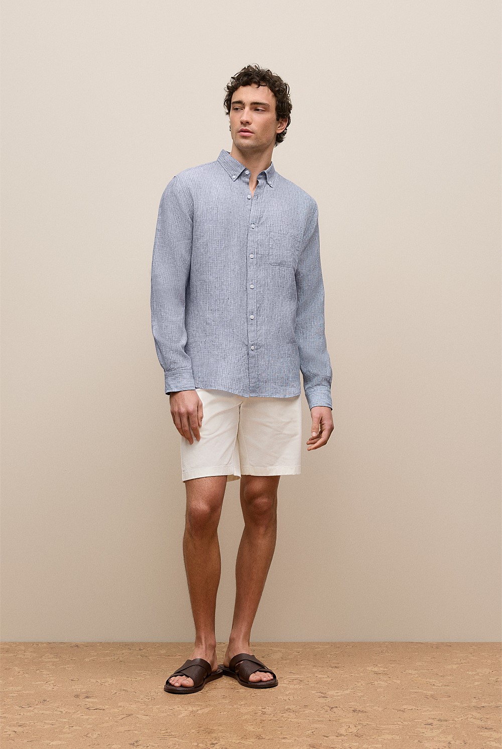 Regular Fit Yarn Dyed Linen Grid Shirt