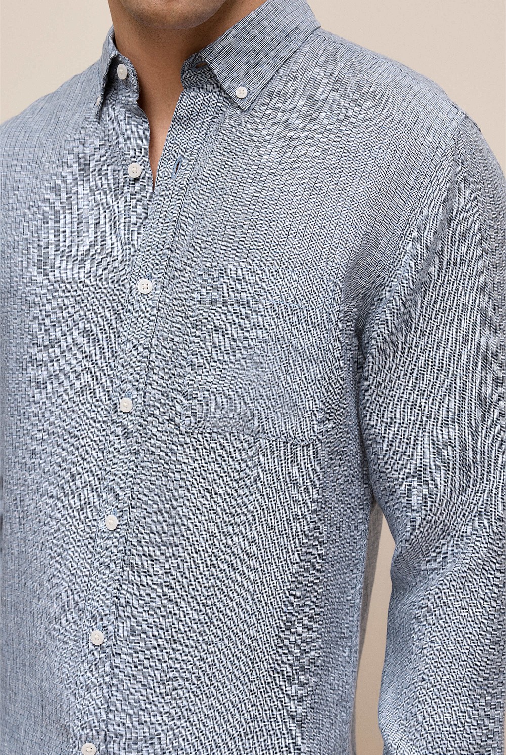 Regular Fit Yarn Dyed Linen Grid Shirt