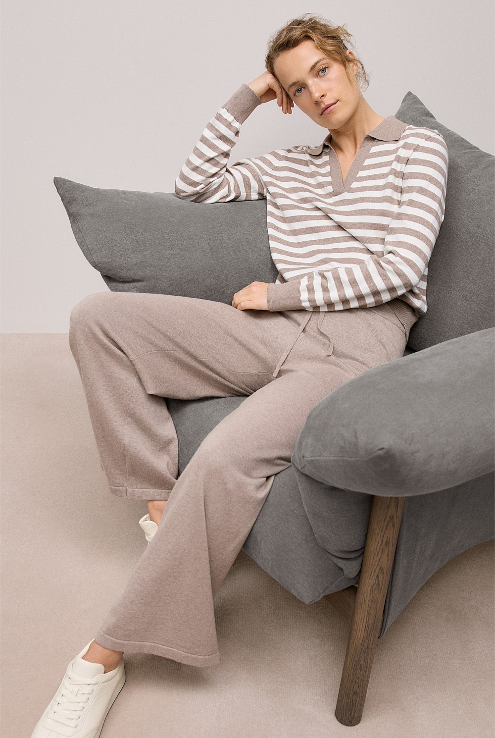 Cotton Cashmere Stripe Knit Polo