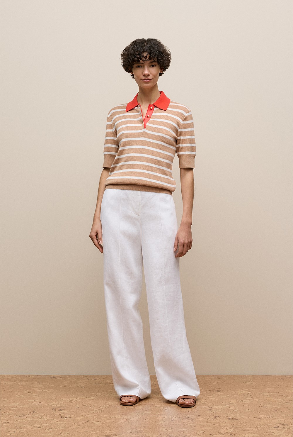 Cotton Cashmere Stripe Rib Knit Polo