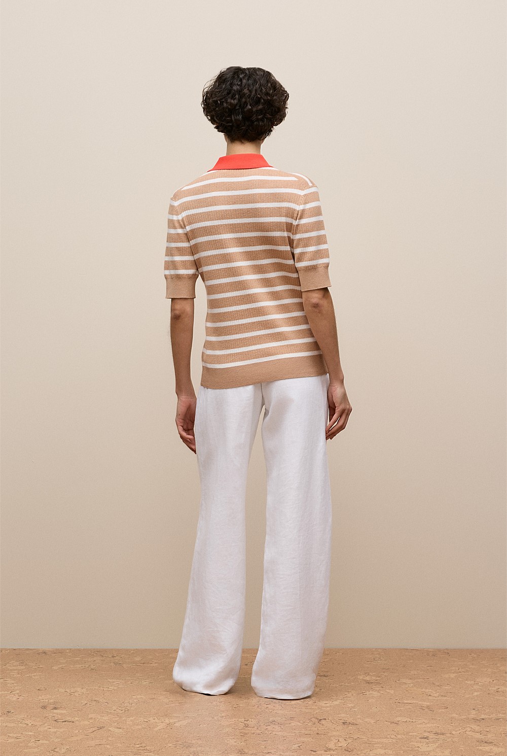 Cotton Cashmere Stripe Rib Knit Polo