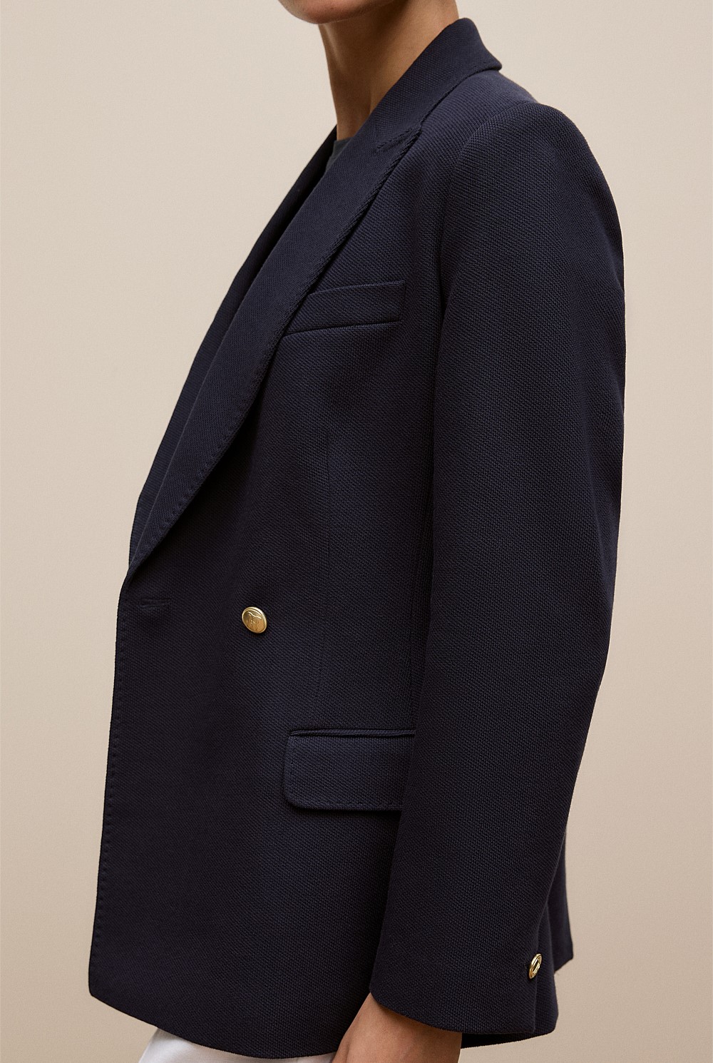Pique Blend Double Breasted Blazer
