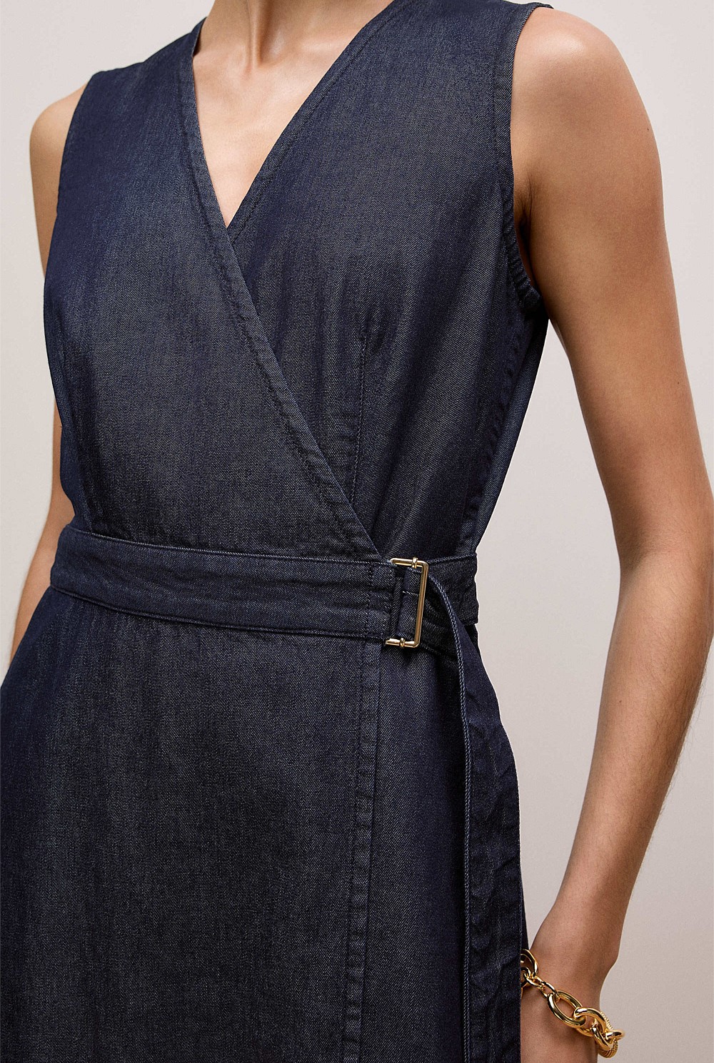 Denim Sleeveless Wrap Dress