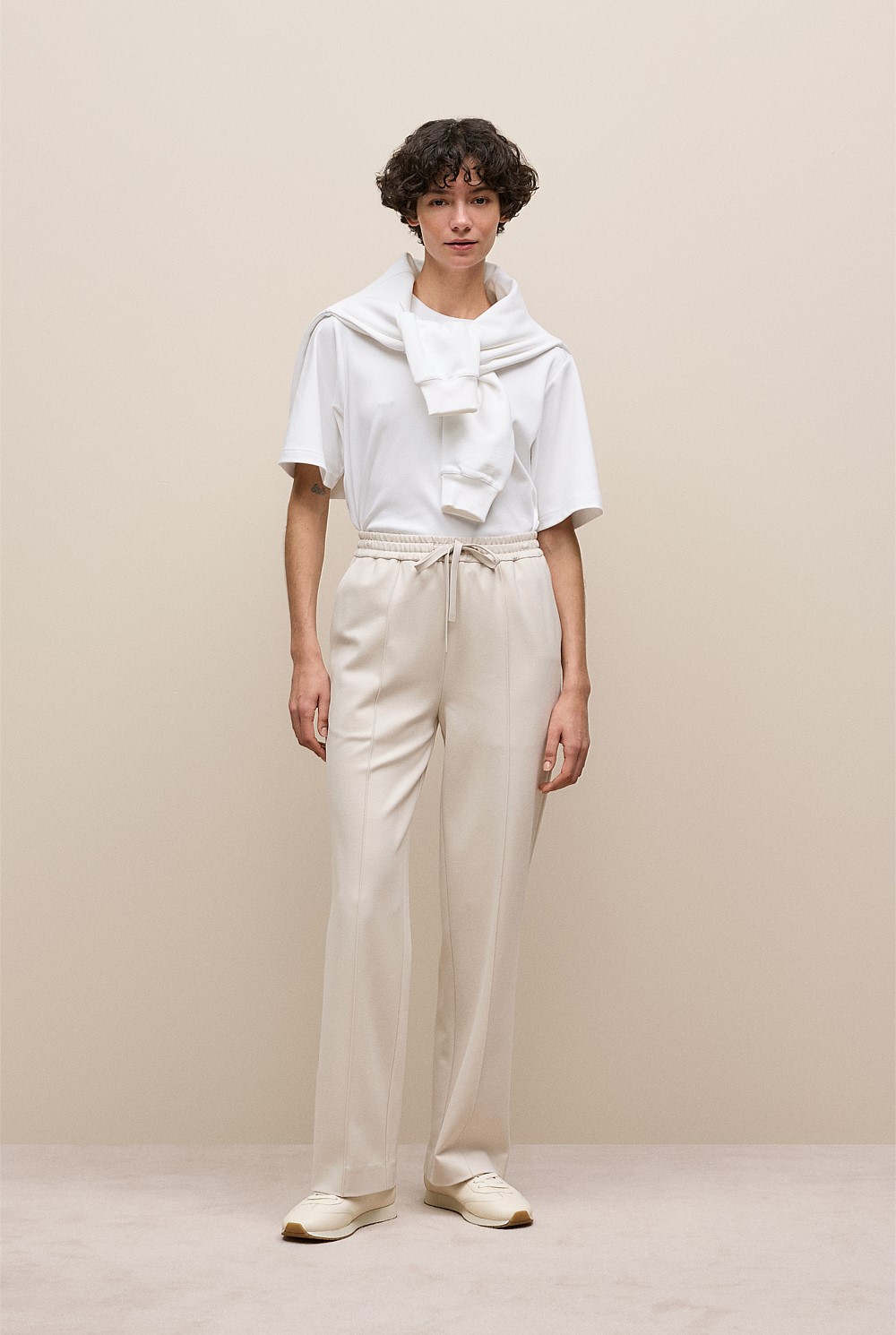 Ponte Pintucked Wide Leg Pant