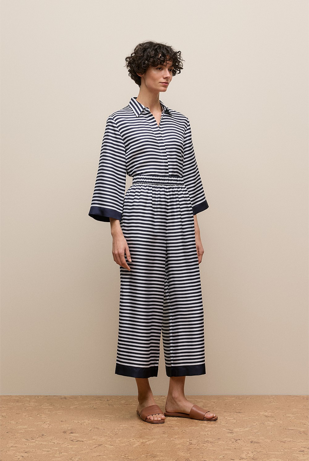 Silk Stripe Cropped Pant
