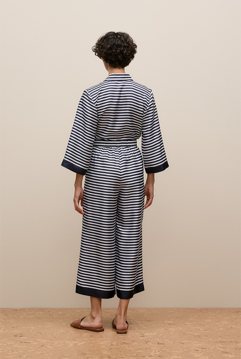 Silk Stripe Cropped Pant