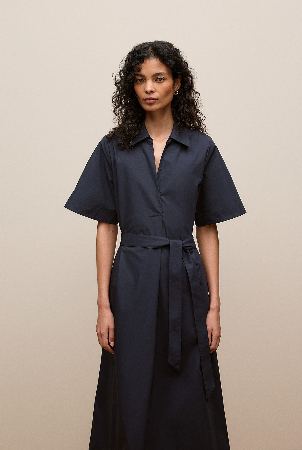 Cotton Poplin Belted Popover Dress