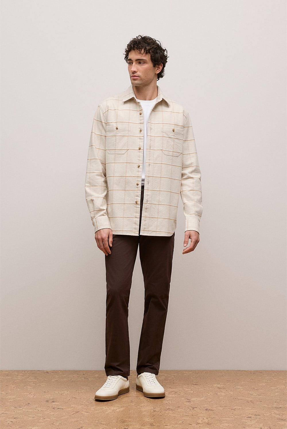 Brushed Cotton Windowpane Overshirt