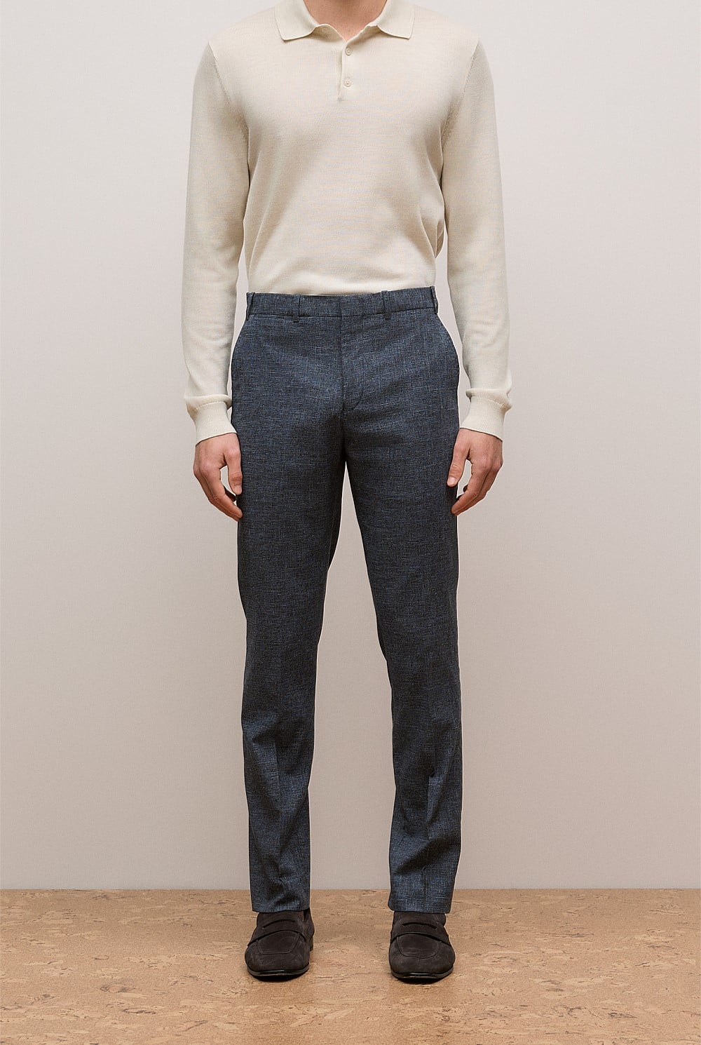 Cotton Wool Blend Straight Leg Trouser
