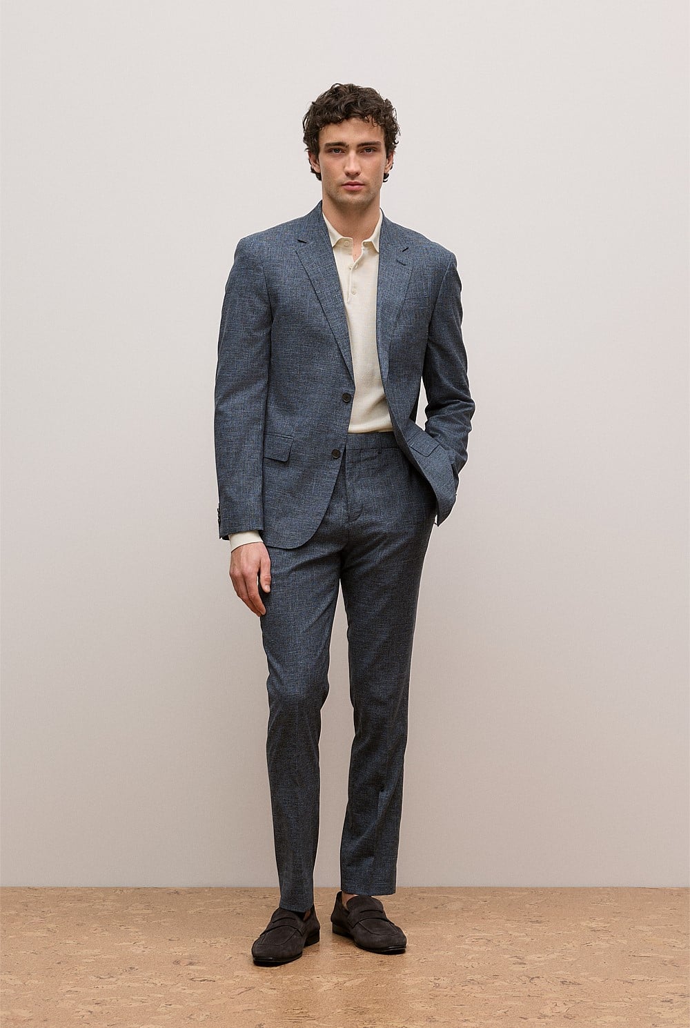 Cotton Wool Blend Straight Leg Trouser