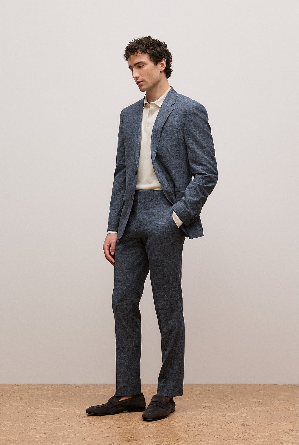Cotton Wool Blend Straight Leg Trouser