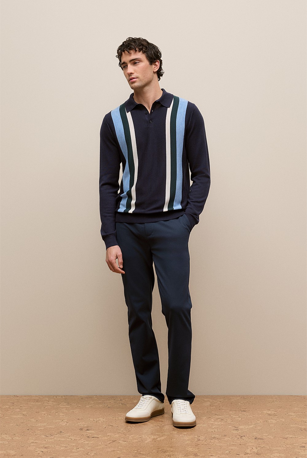 Merino Graphic Stripe Long Sleeve Polo