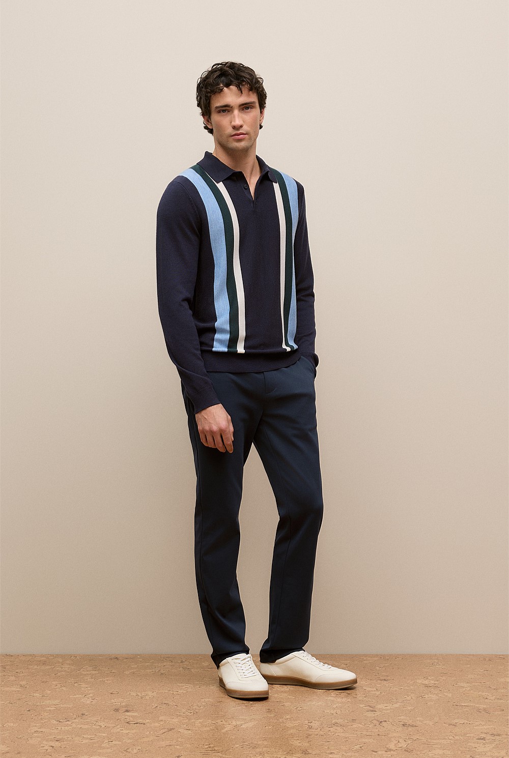 Merino Graphic Stripe Long Sleeve Polo
