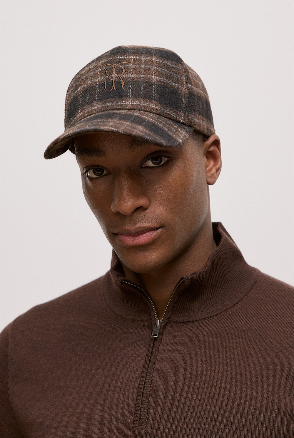 Leo Wool Blend Check Monogram Cap