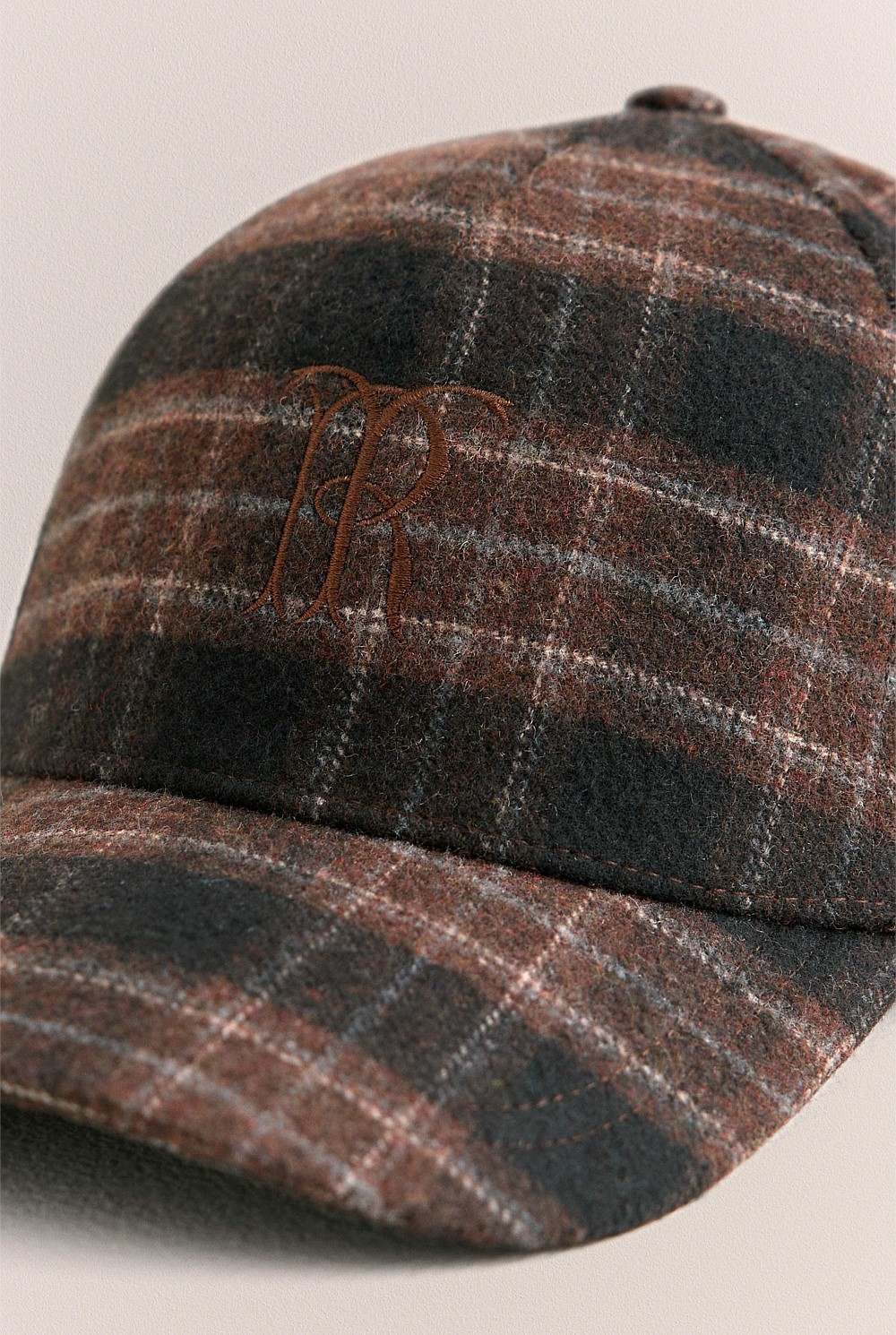 Leo Wool Blend Check Monogram Cap