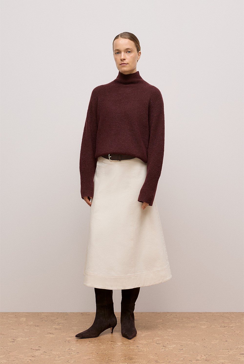 Natural Seed Denim Panelled Skirt