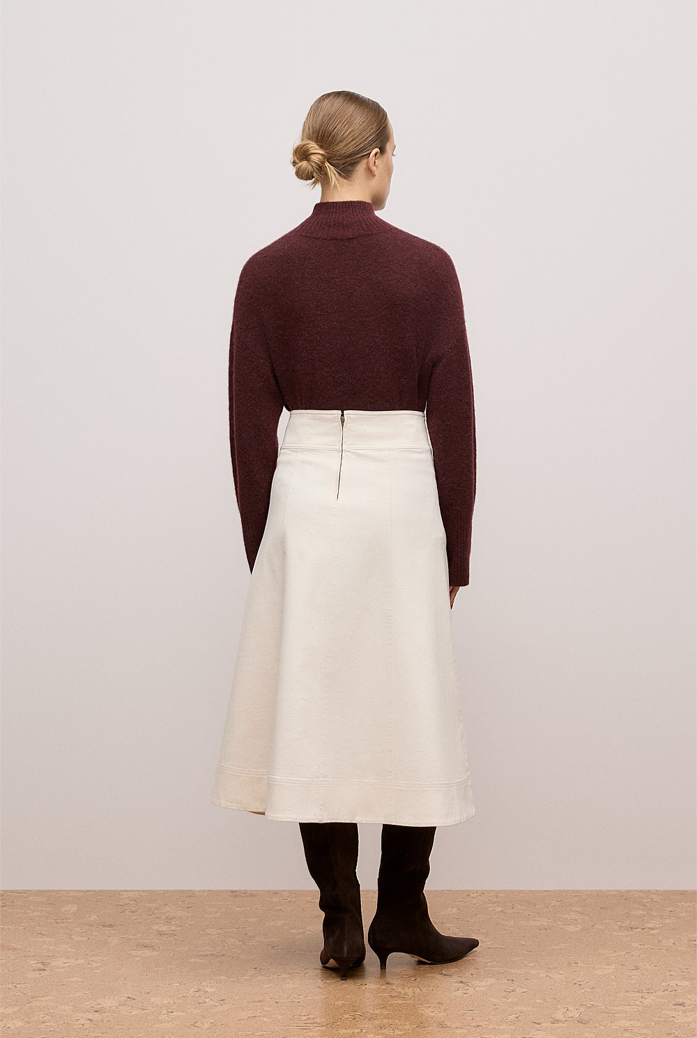 Natural Seed Denim Panelled Skirt