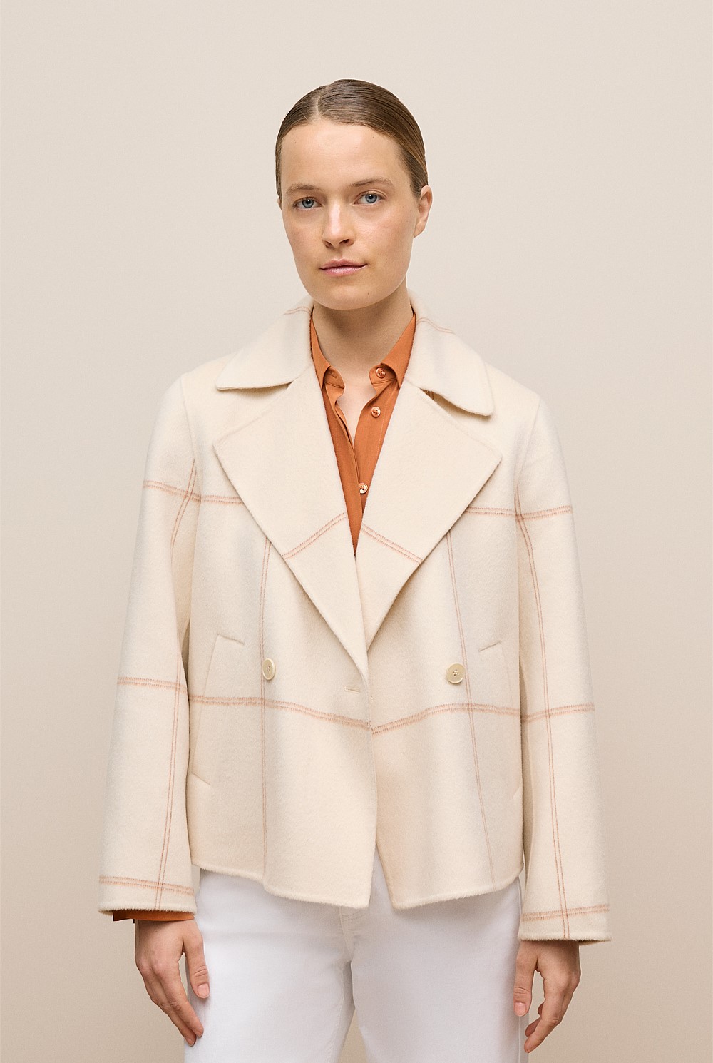 Double Faced Wool Check Peacoat