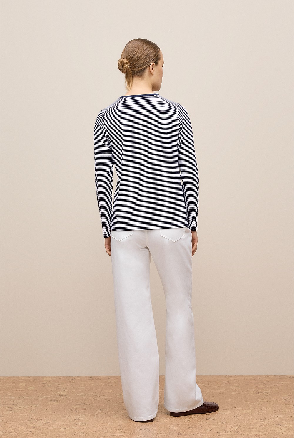Brushed Cotton Stripe Long Sleeve T-shirt
