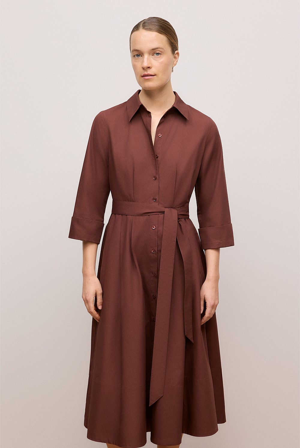 Cotton Poplin Cuff Detail Shirt Dress