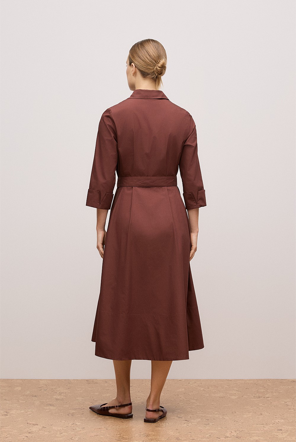 Cotton Poplin Cuff Detail Shirt Dress