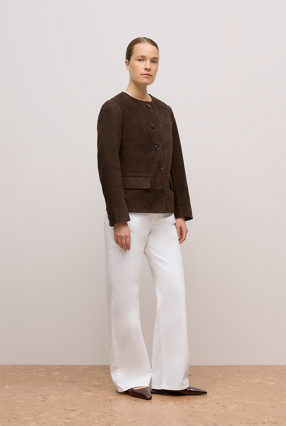 Suede Collarless Jacket