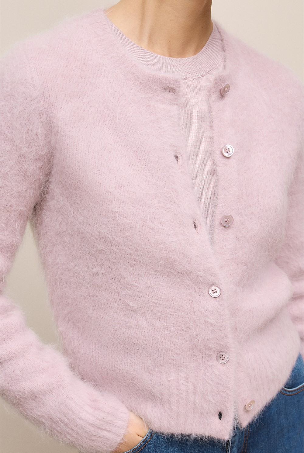 Brushed Alpaca Button Through Cardigan