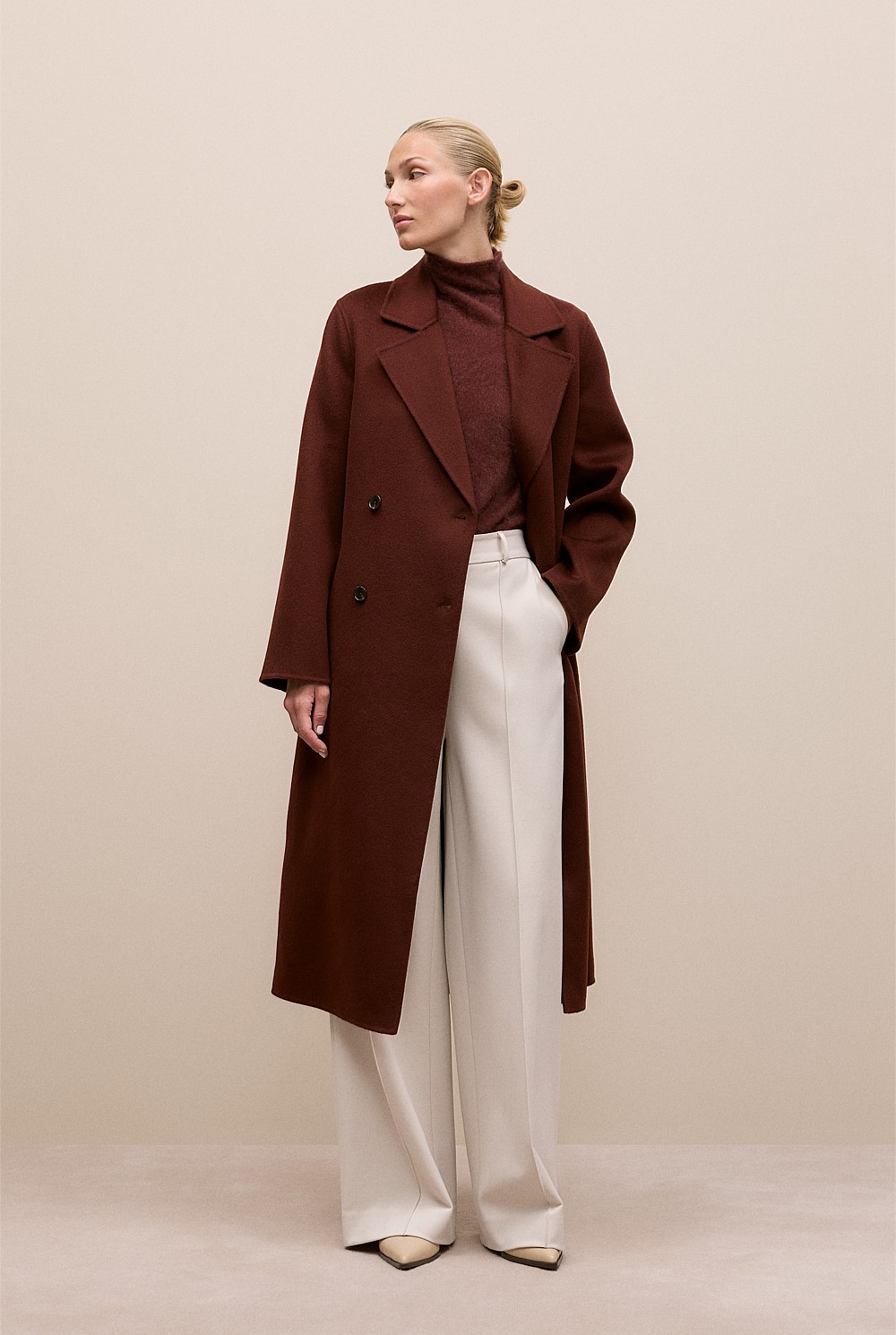 Brushed Wool Double Breasted Coat