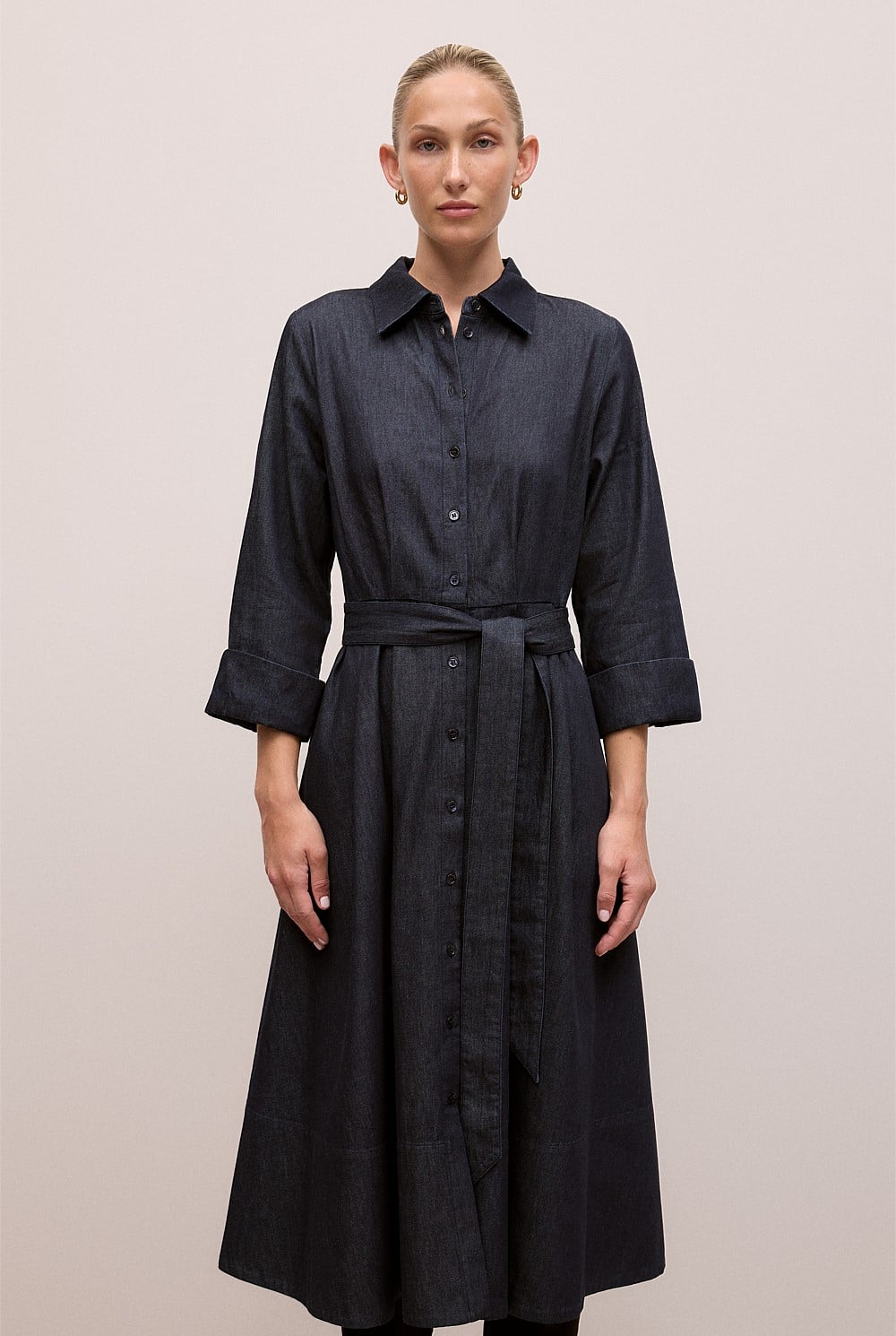 Denim Pleat Detail Shirt Dress