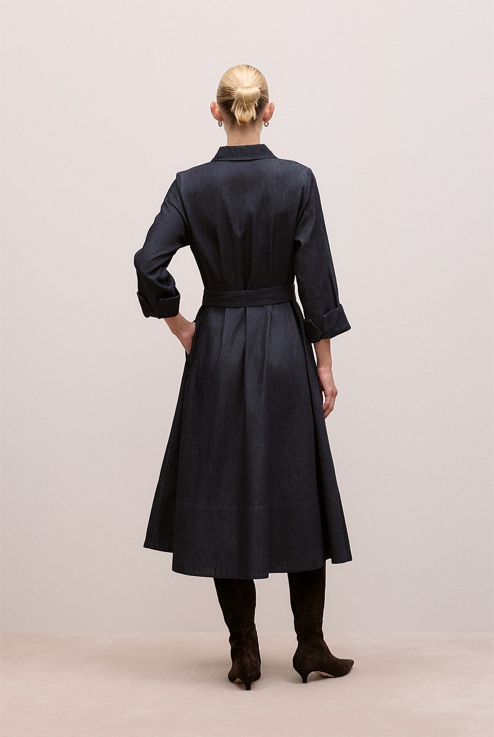 Denim Pleat Detail Shirt Dress