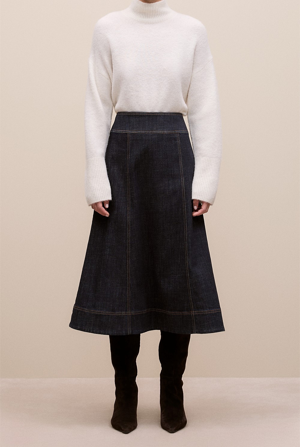Australian Cotton Blend Denim Panelled Skirt