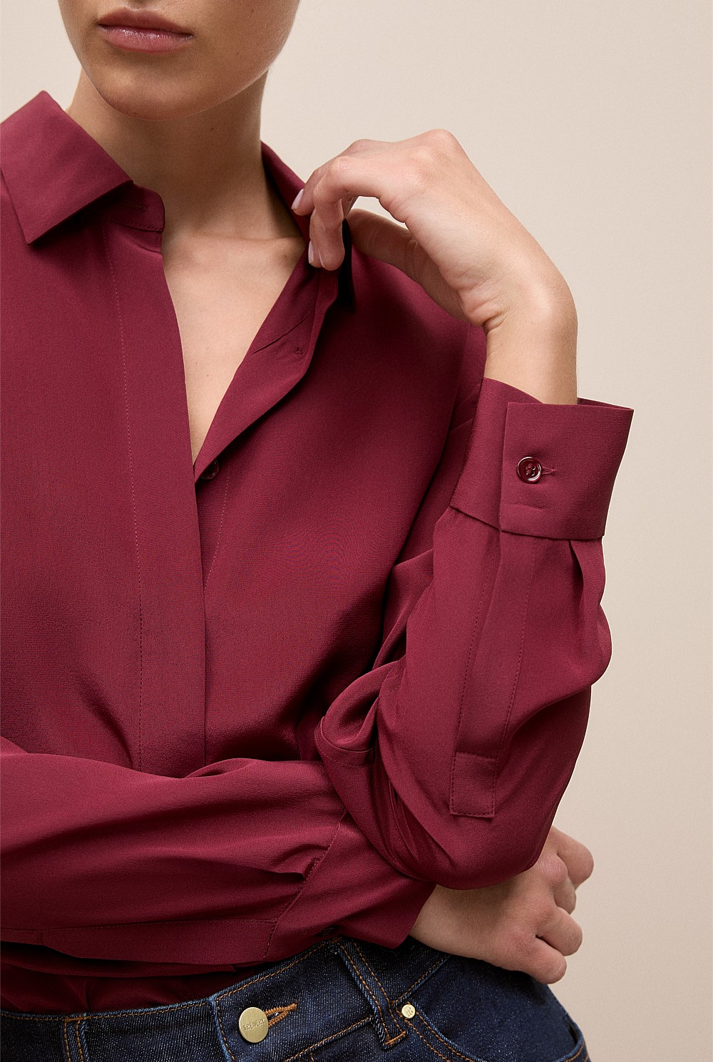 Silk Concealed Placket Shirt